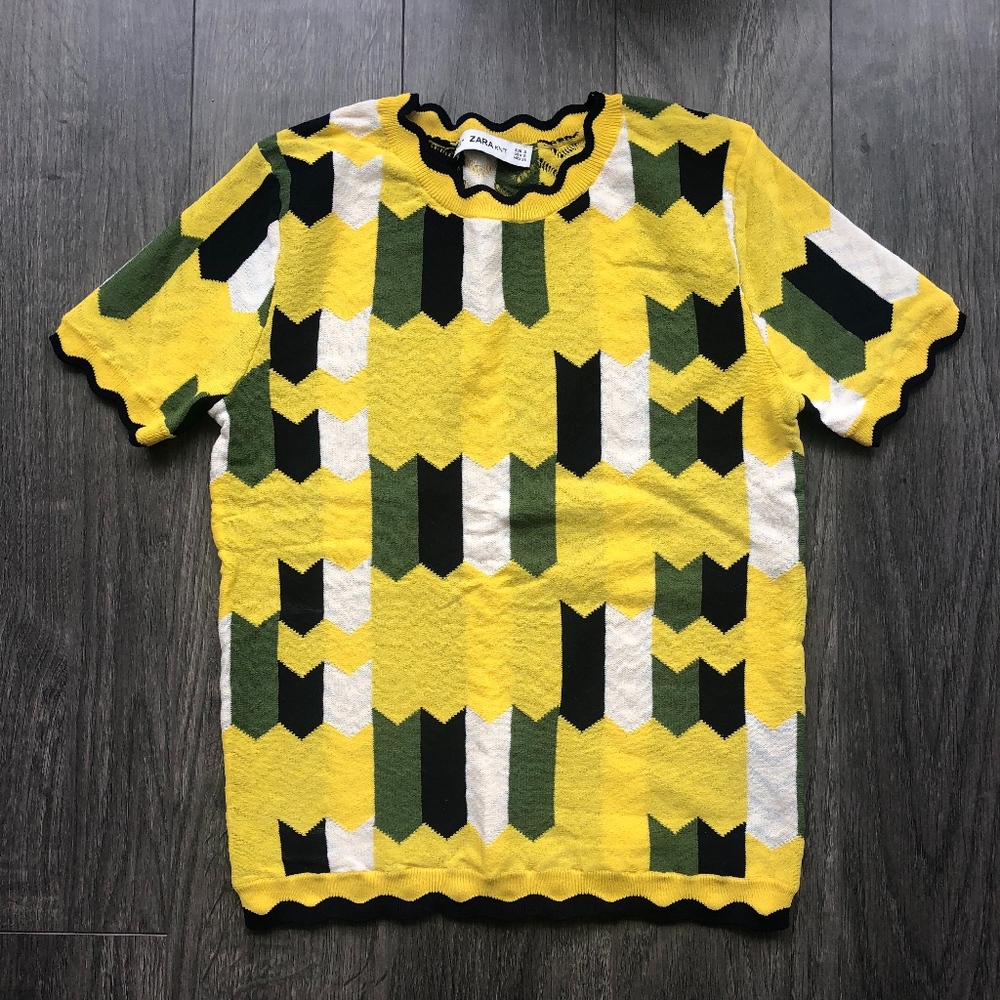 Zara Neon Geometric Knit Top
